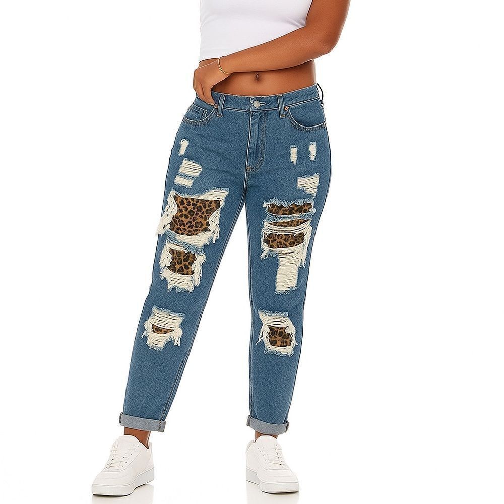 Fashion Nova Leopard Patch Cropped Jeans NWT Size 11